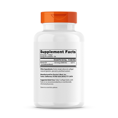 Doctor's Best Vitamin D3, 125 mcg (5,000 IU), 720 Softgels