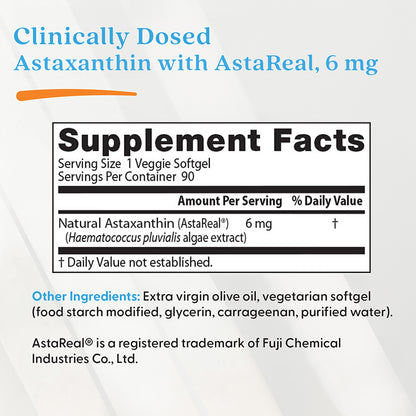 Doctor's Best Astaxanthin with AstaReal, 6 mg, 90 Veggie Softgels