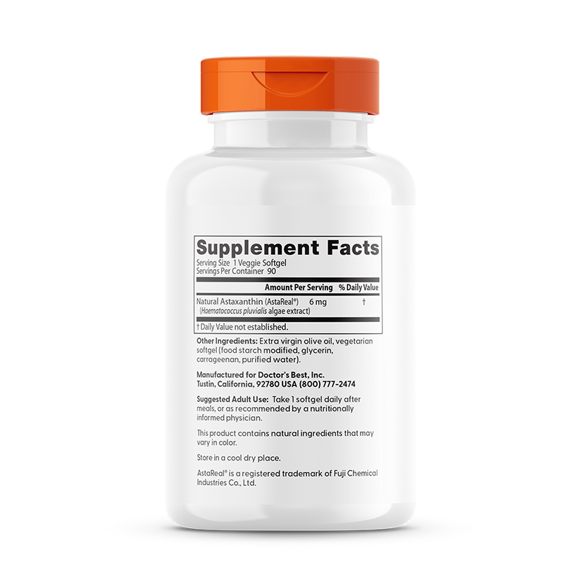 Doctor's Best Astaxanthin with AstaReal, 6 mg, 90 Veggie Softgels