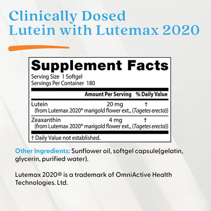 Doctor's Best Lutein with Lutemax 2020, 20 mg, 180 Softgels