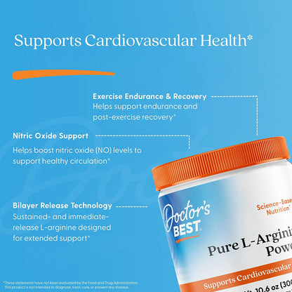 Doctor's Best Pure L-Arginine Powder, 10.6 oz (300 g)