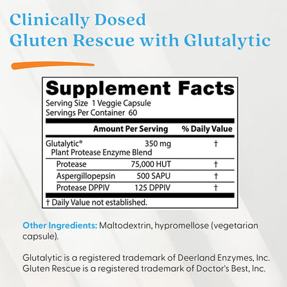 Doctor's Best Gluten Rescue with Glutalytic, 60 Veggie Caps