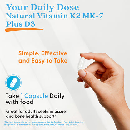 Doctor's Best Natural Vitamin K2 MK-7 with MenaQ7 plus Vitamin D3, 180 mcg, 60 Veggie Caps