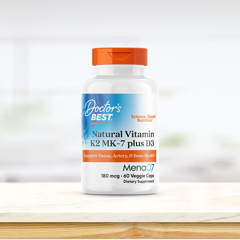 Doctor's Best Natural Vitamin K2 MK-7 with MenaQ7 plus Vitamin D3, 180 mcg, 60 Veggie Caps