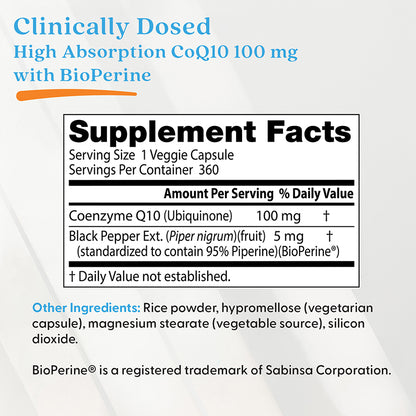 Doctor's Best High Absorption CoQ10 with BioPerine, 100 mg, 360 Veggie Caps