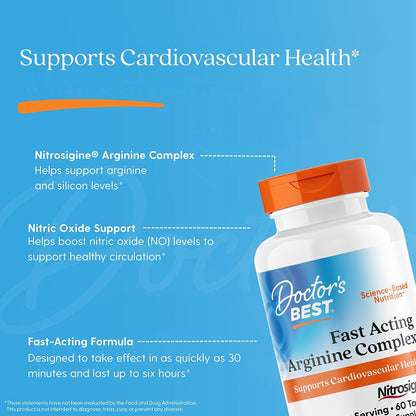 Doctor's Best Fast Acting Arginine Complex, 1500 mg Per Serving, 60 Tablets