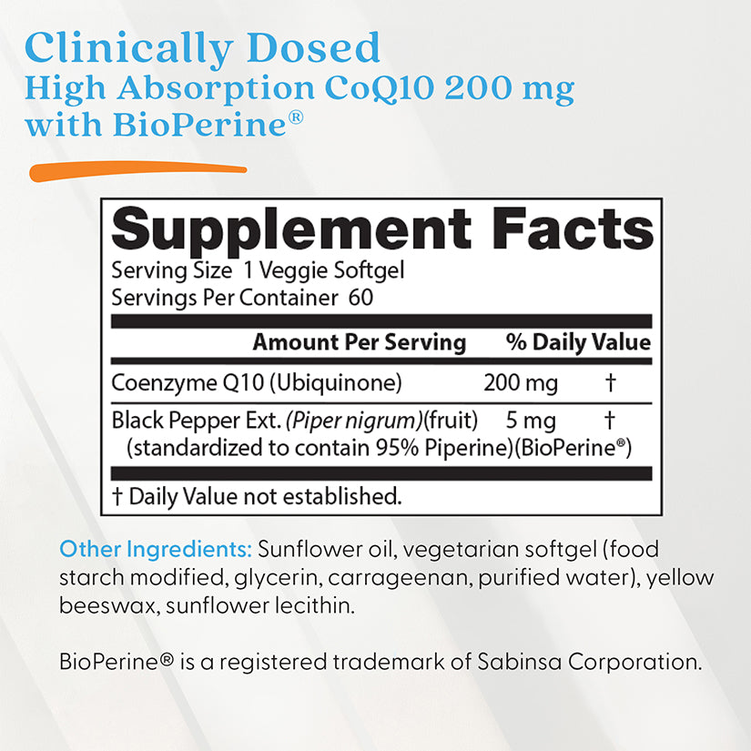 Doctor's Best High Absorption CoQ10 with BioPerine, 200 mg, 60 Veggie Softgels