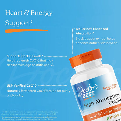 Doctor's Best High Absorption CoQ10 with BioPerine, 200 mg, 60 Veggie Softgels
