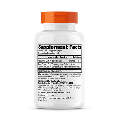 Doctor's Best High Absorption CoQ10 with BioPerine, 200 mg, 60 Veggie Softgels