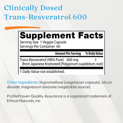 Doctor's Best High Potency Trans-Resveratrol 600, 600 mg, 60 Veggie Caps