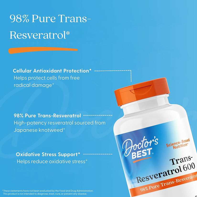 Doctor's Best High Potency Trans-Resveratrol 600, 600 mg, 60 Veggie Caps