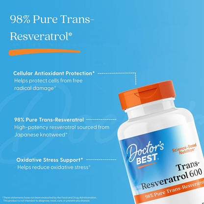 Doctor's Best High Potency Trans-Resveratrol 600, 600 mg, 60 Veggie Caps