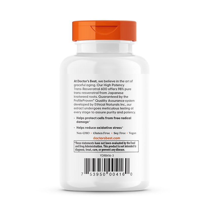 Doctor's Best High Potency Trans-Resveratrol 600, 600 mg, 60 Veggie Caps
