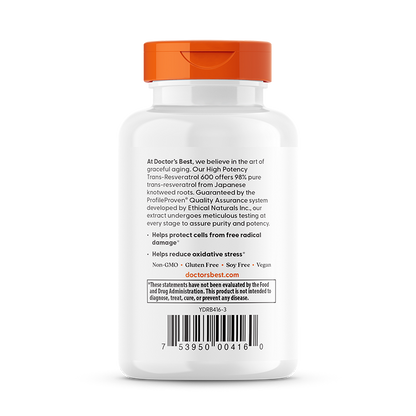 Doctor's Best High Potency Trans-Resveratrol 600, 600 mg, 60 Veggie Caps