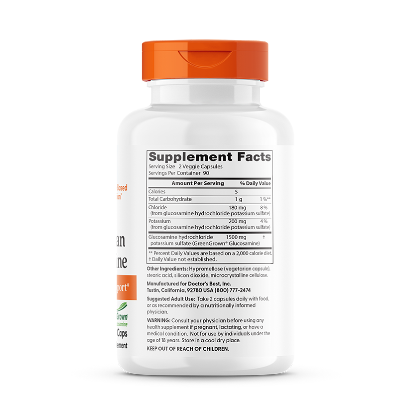 Doctor's Best Vegan Glucosamine Sulfate with GreenGrown Glucosamine, 750 mg, 180 Veggie Caps