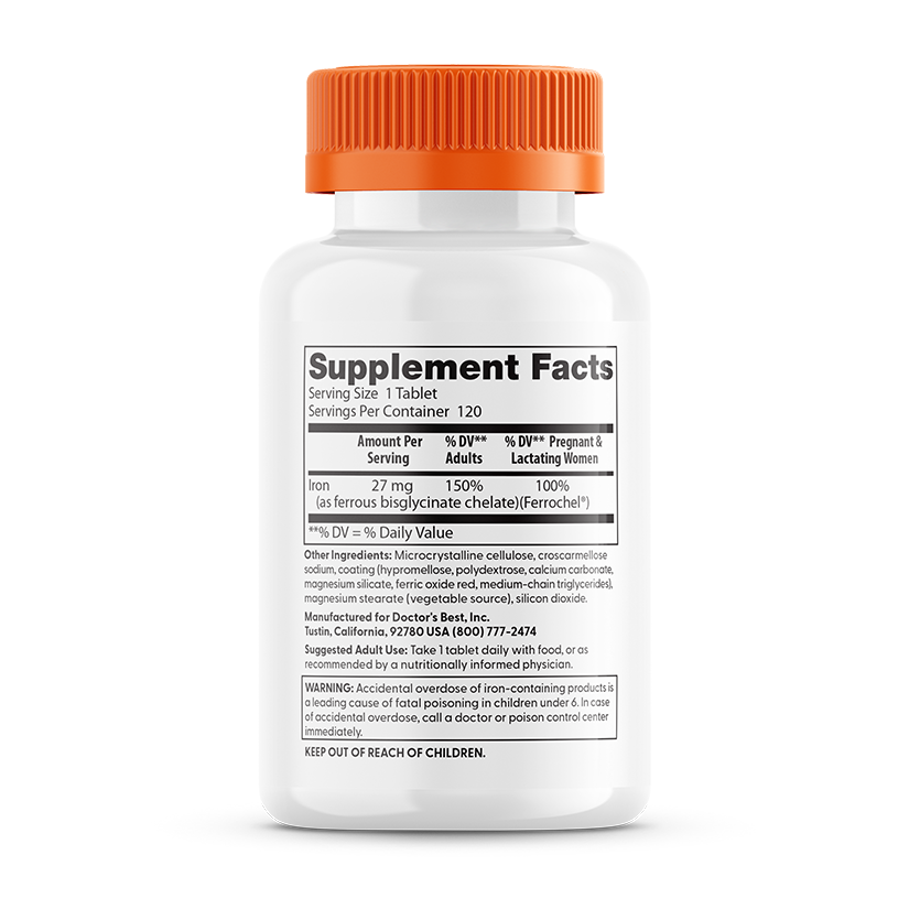 Doctor's Best High Absorption Iron with Ferrochel, 27 mg, 120 Tablets