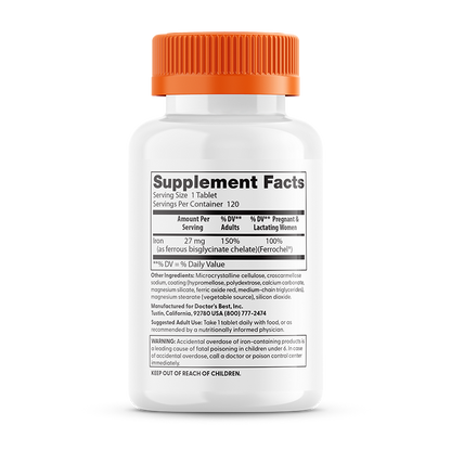 Doctor's Best High Absorption Iron with Ferrochel, 27 mg, 120 Tablets