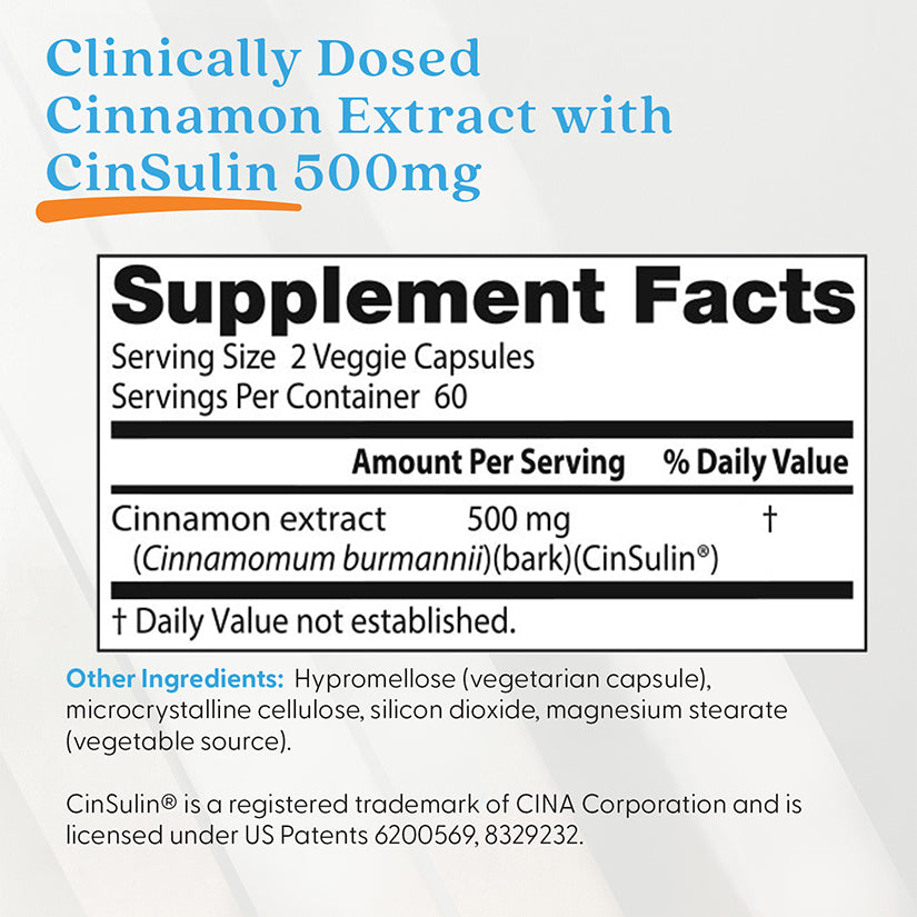 Doctor's Best Cinnamon Extract with CinSulin, 500 mg Per Serving, 120 Veggie Caps