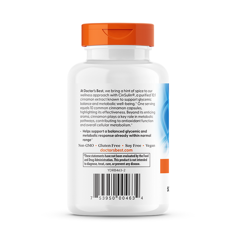 Doctor's Best Cinnamon Extract with CinSulin, 500 mg Per Serving, 120 Veggie Caps