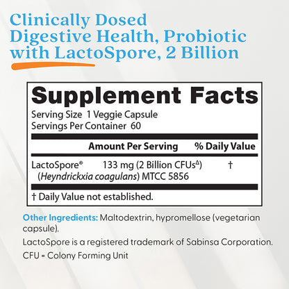 Doctor's Best Digestive Health, Probiotic with LactoSpore, 2 Billion, 60 Veggie Caps