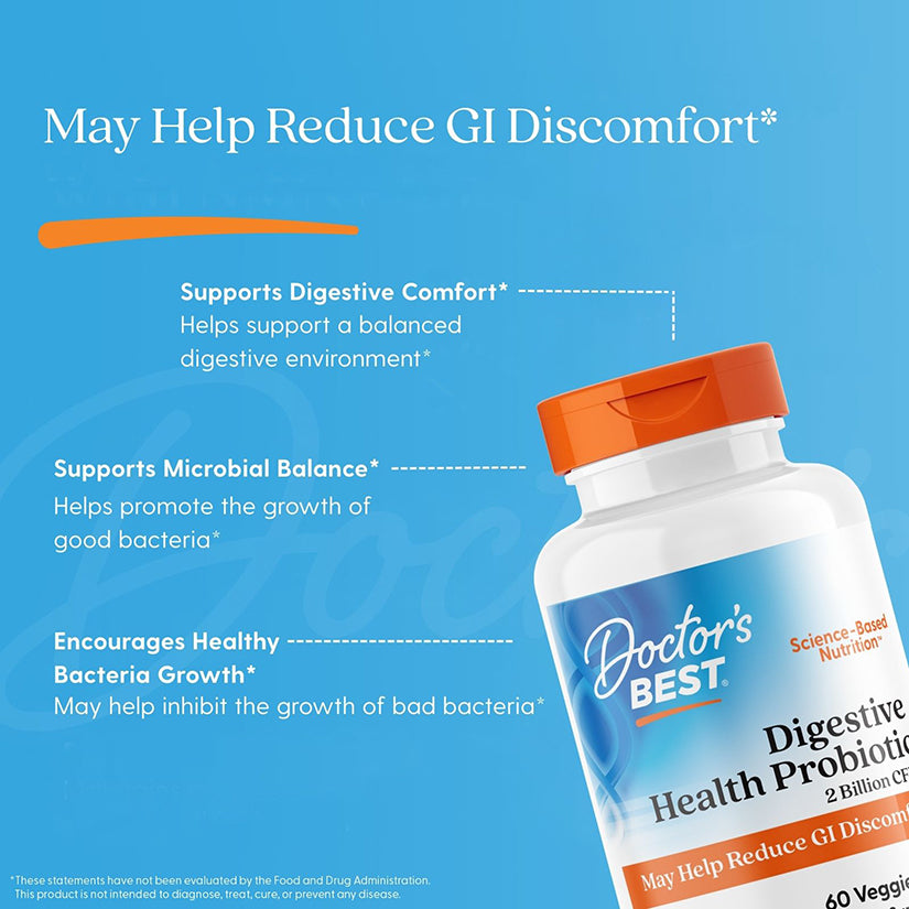 Doctor's Best Digestive Health, Probiotic with LactoSpore, 2 Billion, 60 Veggie Caps