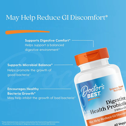 Doctor's Best Digestive Health, Probiotic with LactoSpore, 2 Billion, 60 Veggie Caps