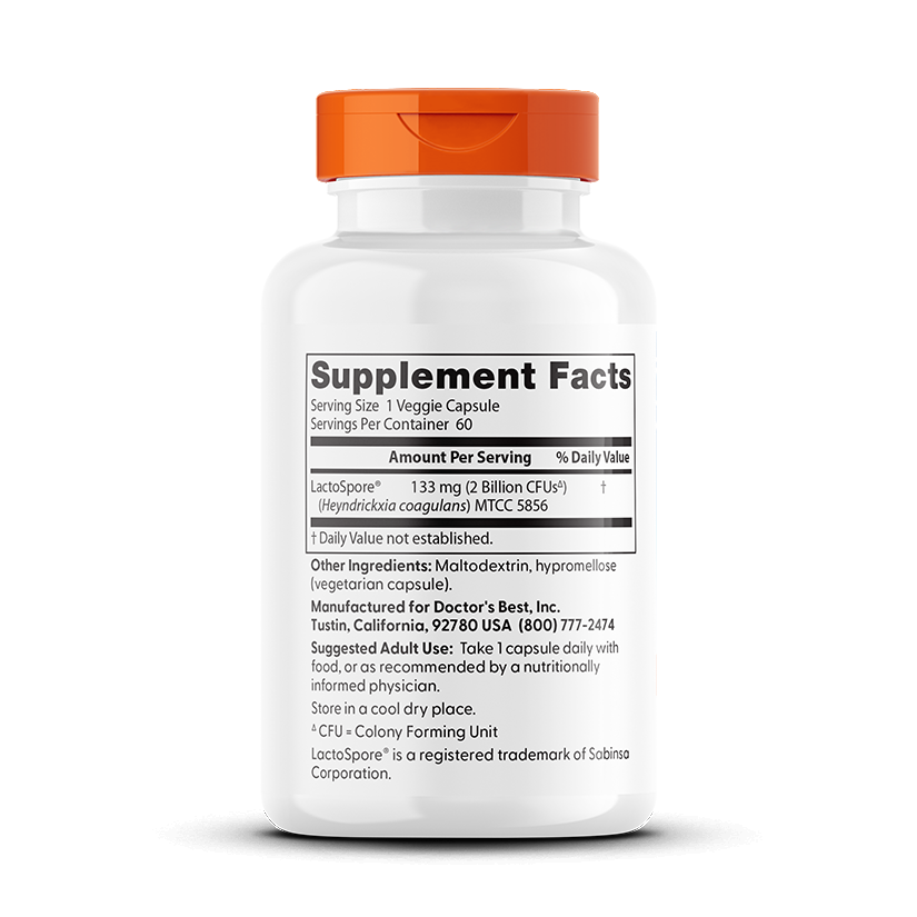 Doctor's Best Digestive Health, Probiotic with LactoSpore, 2 Billion, 60 Veggie Caps