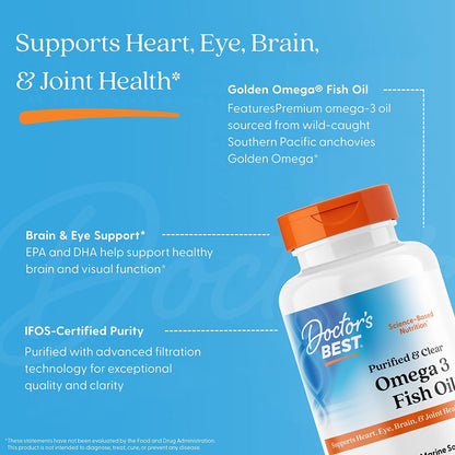Doctor's Best Purified & Clear Omega 3 Fish Oil, 2000 mg Per Serving, 120 Marine Softgels