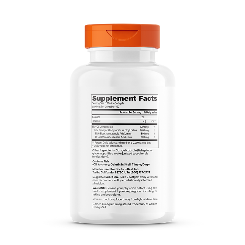 Doctor's Best Purified & Clear Omega 3 Fish Oil, 2000 mg Per Serving, 120 Marine Softgels