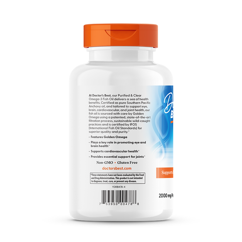 Doctor's Best Purified & Clear Omega 3 Fish Oil, 2000 mg Per Serving, 120 Marine Softgels