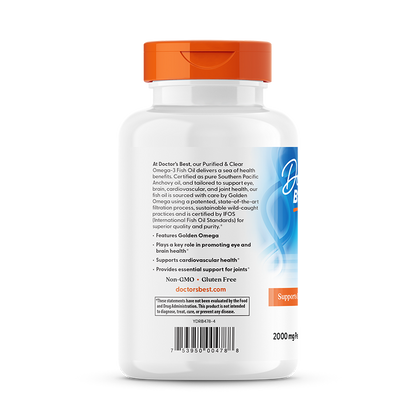 Doctor's Best Purified & Clear Omega 3 Fish Oil, 2000 mg Per Serving, 120 Marine Softgels