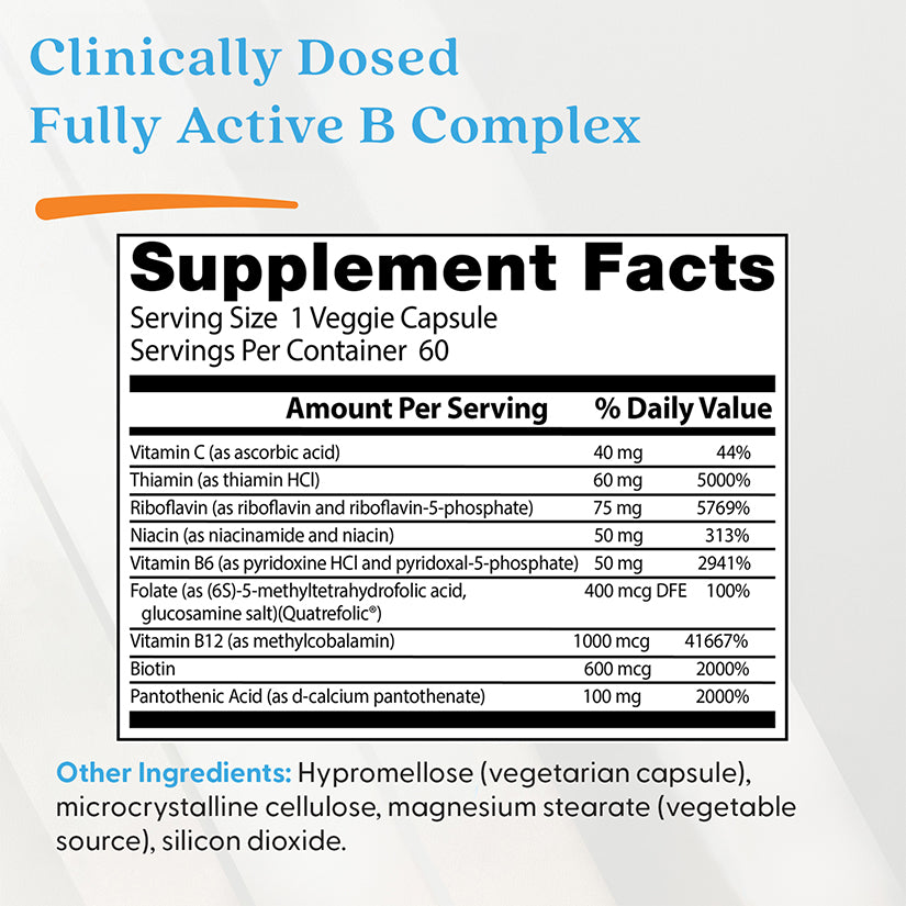 Doctor's Best Fully Active B Complex with Quatrefolic, 60 Veggie Caps