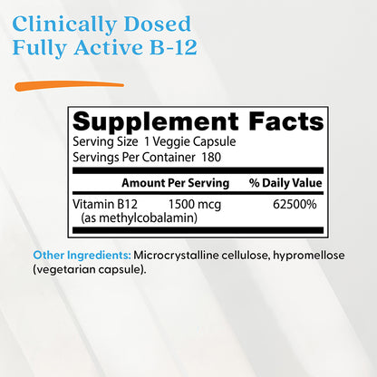 Doctor's Best Fully Active B12, 1,500 mcg, 180 Veggie Caps