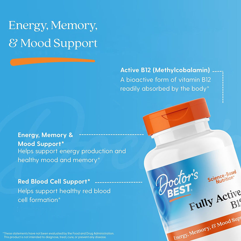 Doctor's Best Fully Active B12, 1,500 mcg, 180 Veggie Caps