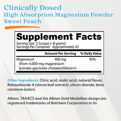 Doctor's Best High Absorption Magnesium Powder, Sweet Peach, 12.3 oz (347 g)