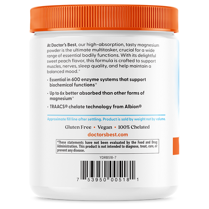 Doctor's Best High Absorption Magnesium Powder, Sweet Peach, 12.3 oz (347 g)