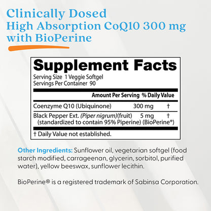 Doctor's Best High Absorption CoQ10 with BioPerine, 300 mg, 90 Veggie Softgels