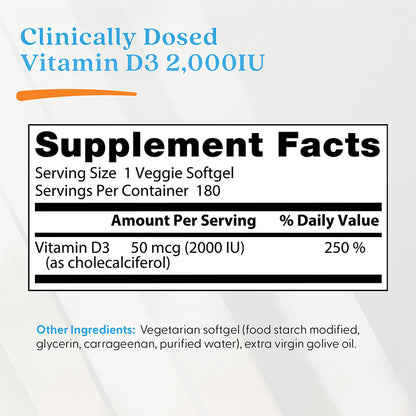 Doctor's Best Vitamin D3, 50 mcg (2,000 IU), 180 Veggie Softgels