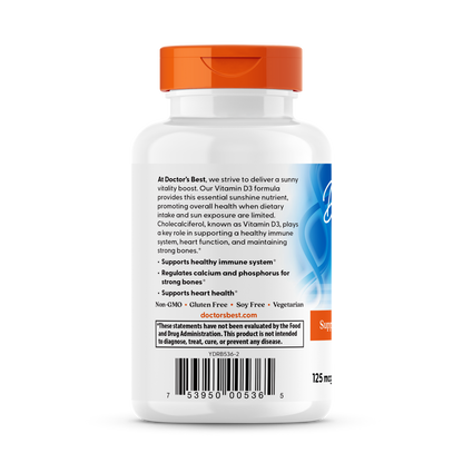 Doctor's Best Vitamin D3, 125 mcg (5,000 IU), 180 Veggie Softgels