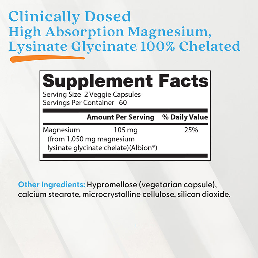 Doctor's Best High Absorption Magnesium, Lysinate Glycinate 100% Chelated, 52.5 mg, 120 Veggie Caps