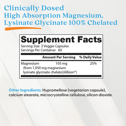 Doctor's Best High Absorption Magnesium, Lysinate Glycinate 100% Chelated, 52.5 mg, 120 Veggie Caps