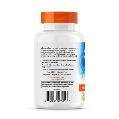 Doctor's Best High Absorption Magnesium, Lysinate Glycinate 100% Chelated, 52.5 mg, 120 Veggie Caps