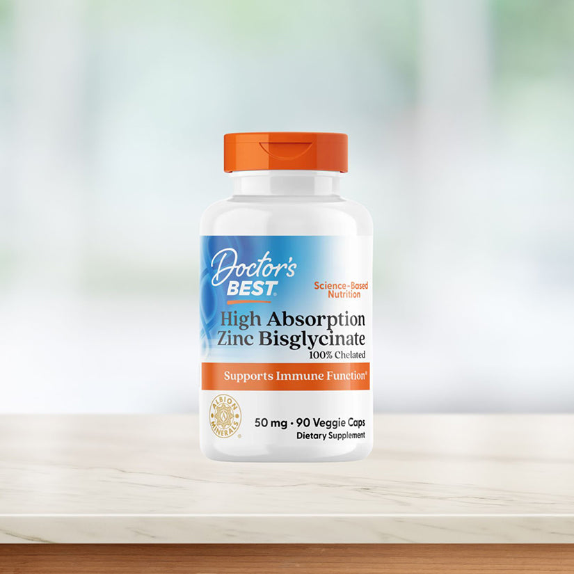 Doctor's Best High Absorption Zinc Bisglycinate, 100% Chelated, 50 mg, 90 Veggie Caps