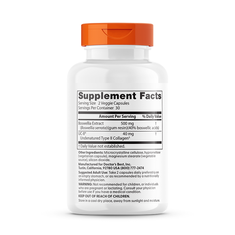 Doctor's Best BioAvailable* Boswellia + UC-II®, 60 Veggie Caps