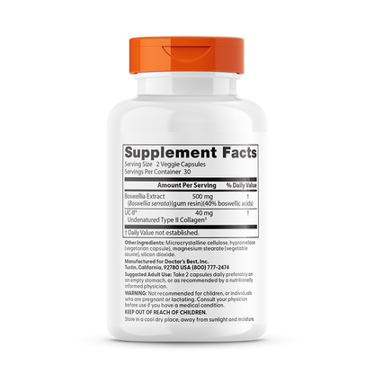 Doctor's Best BioAvailable* Boswellia + UC-II®, 60 Veggie Caps