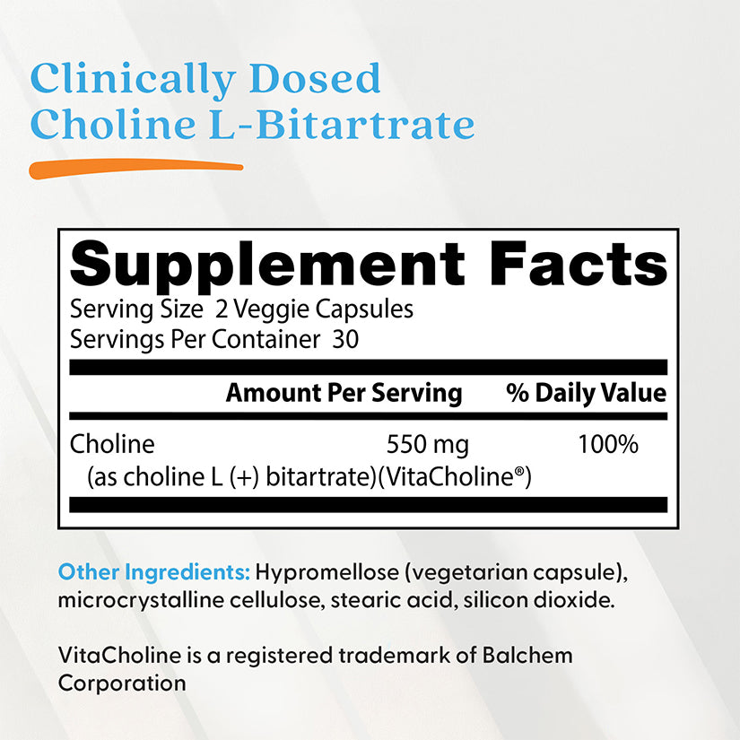 Doctor's Best Choline L-Bitartrate, 550 mg Per Serving, 60 Veggie Caps
