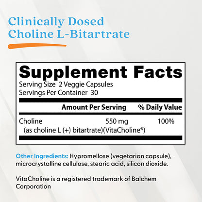 Doctor's Best Choline L-Bitartrate, 550 mg Per Serving, 60 Veggie Caps