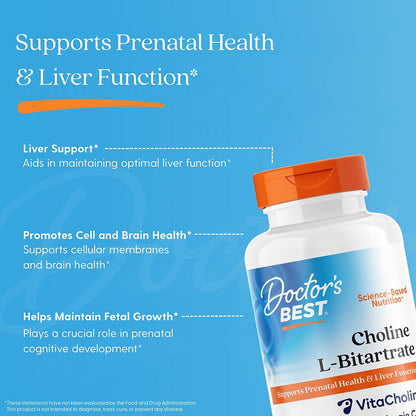 Doctor's Best Choline L-Bitartrate, 550 mg Per Serving, 60 Veggie Caps