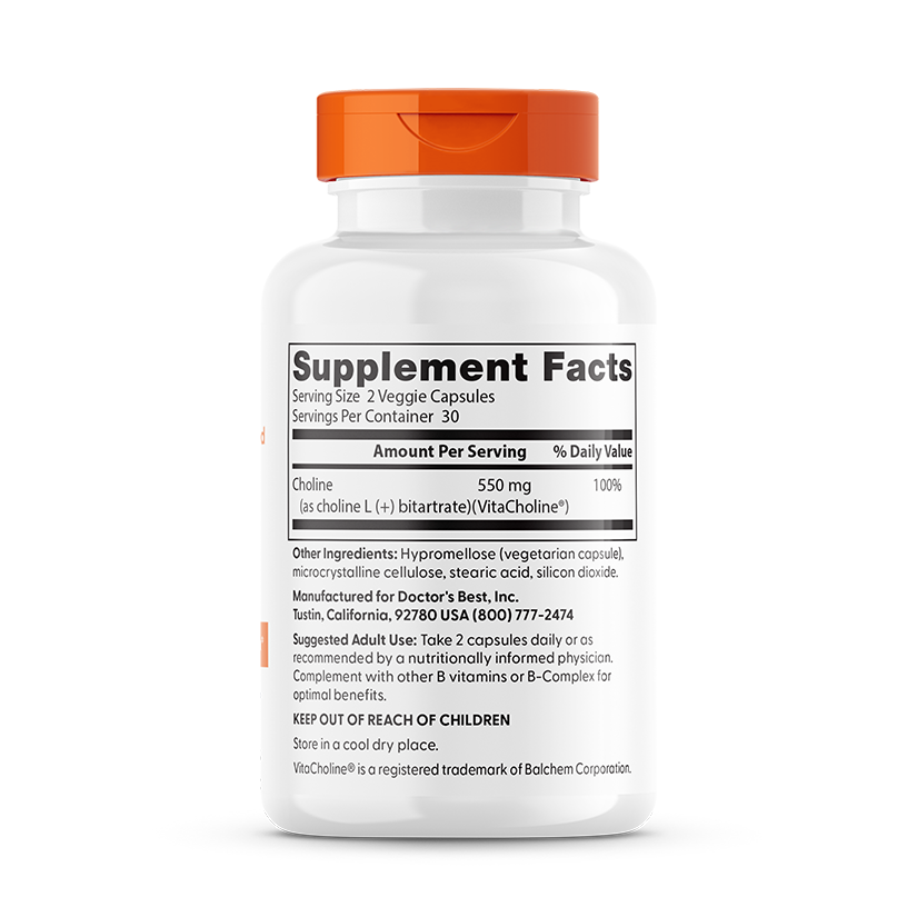 Doctor's Best Choline L-Bitartrate, 550 mg Per Serving, 60 Veggie Caps