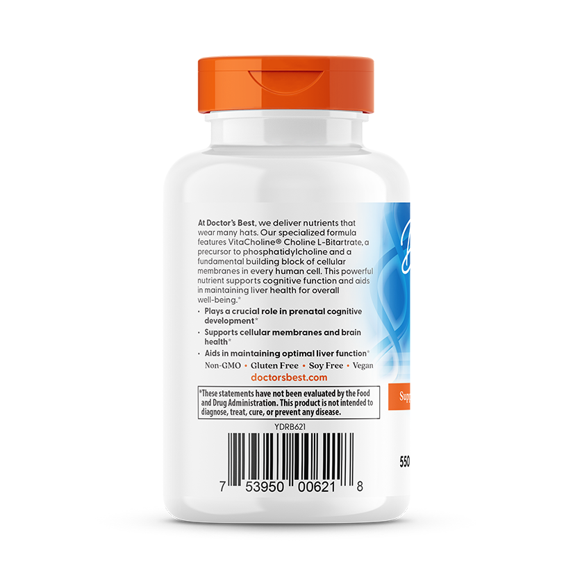 Doctor's Best Choline L-Bitartrate, 550 mg Per Serving, 60 Veggie Caps